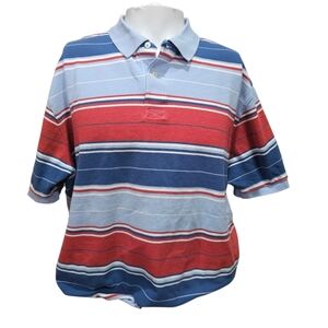 American Living XXL Striped Polo Shirt Blue Red‎ White 100% Cotton